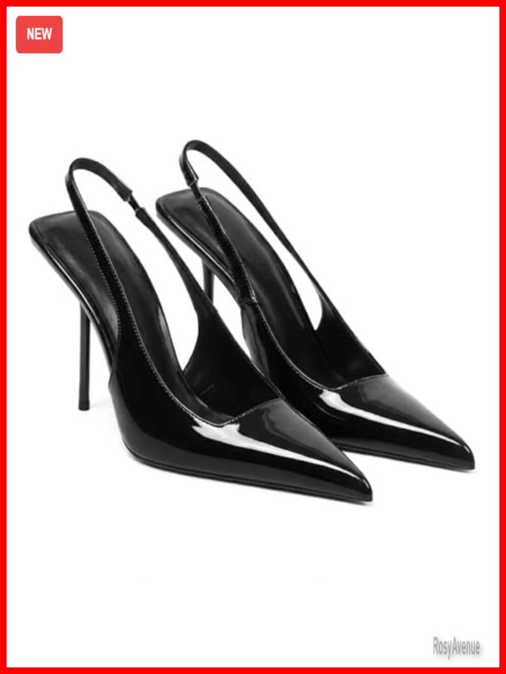 Patent Leather Slingback Heels Pointed Toe Stiletto Pumps for Women